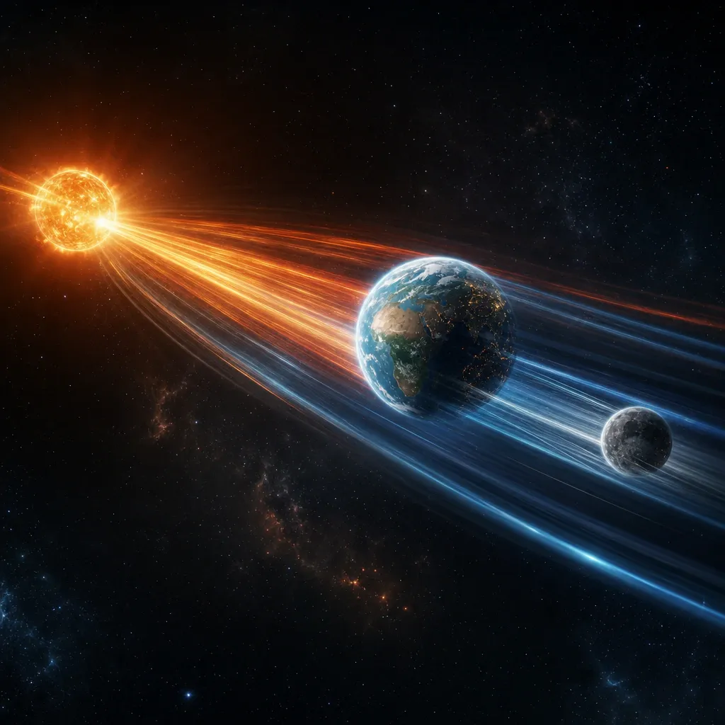 Cosmic race between planets and stars - Sol, Terra, Luna as diverging spheres in space