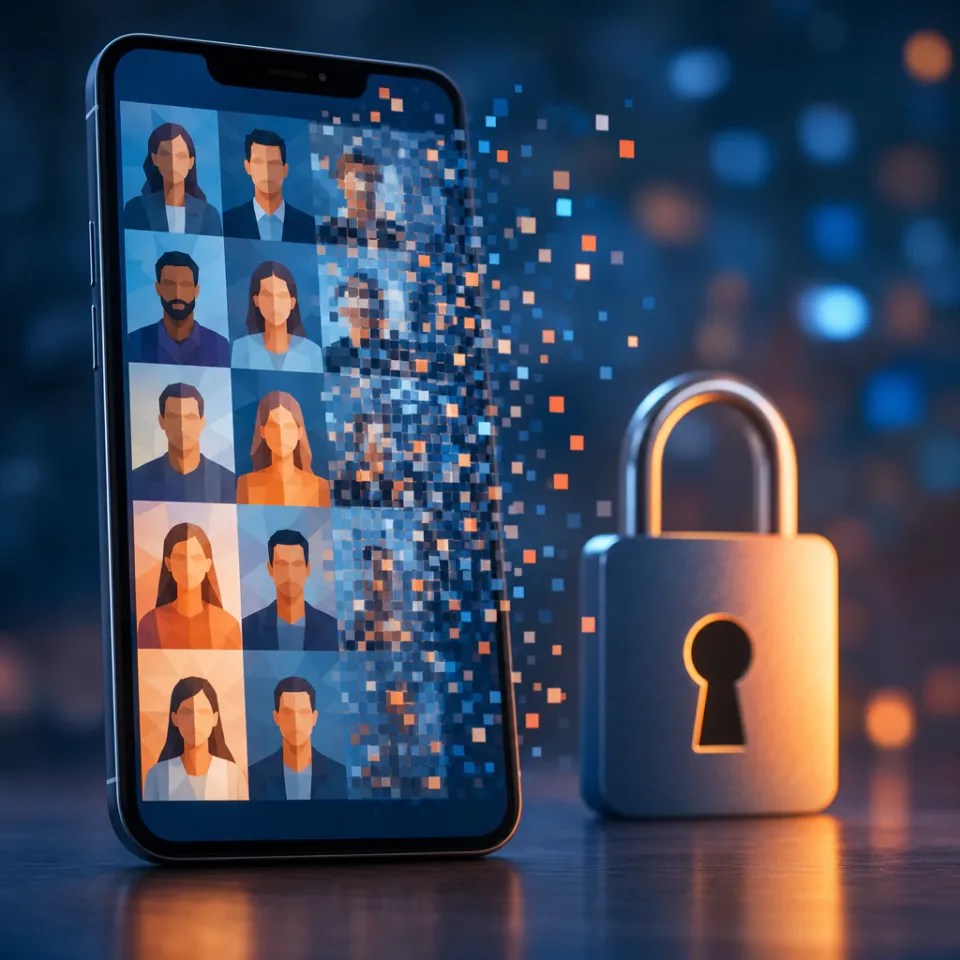 Abstract illustration of AI image generation and privacy on a smartphone