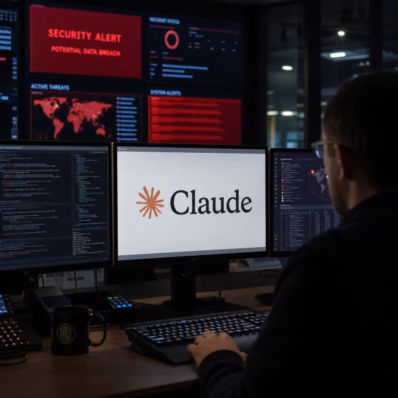 Monitors in a security operations center display alerts and code related to the security incidents involving Anthropic's Claude models.