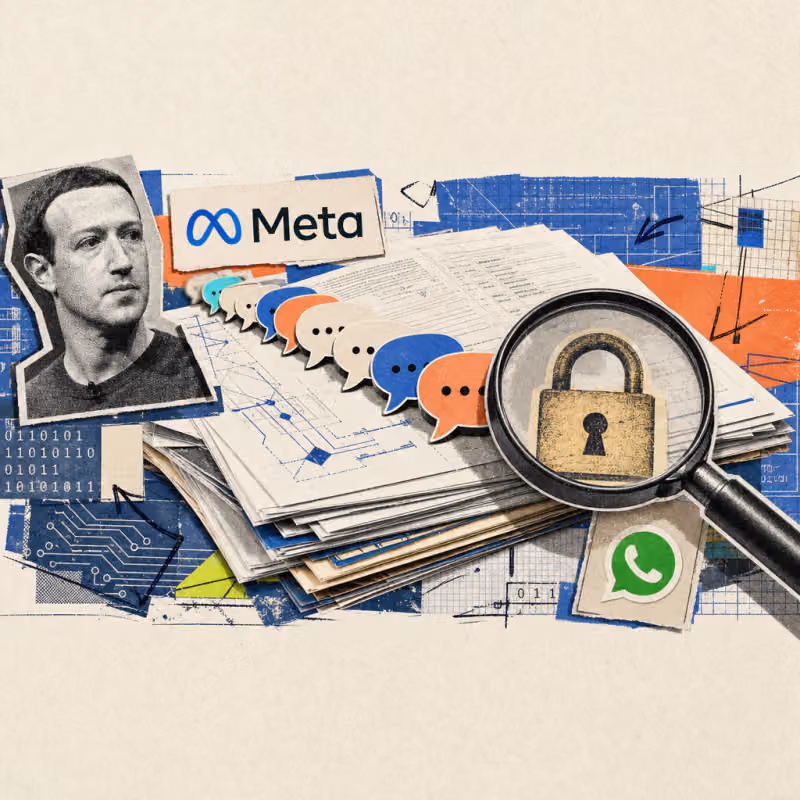 A magnifying glass enlarges a yellowed padlock symbol at the end of a long chain of speech bubbles on a stack of academic papers.