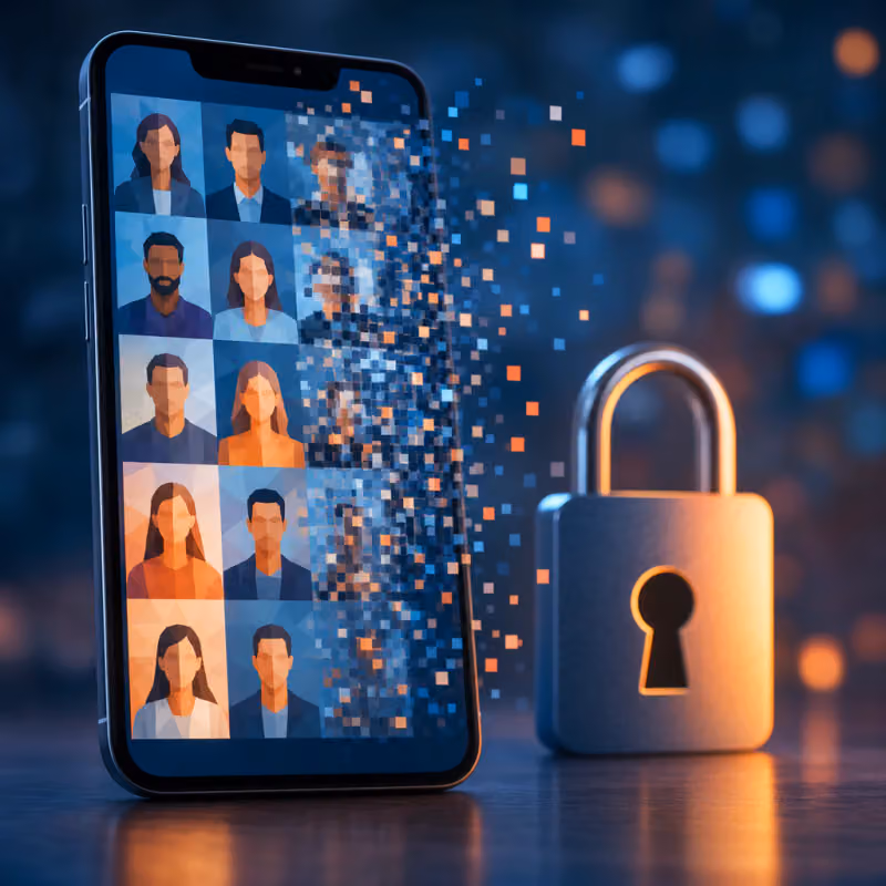 Abstract illustration of AI image generation and privacy on a smartphone